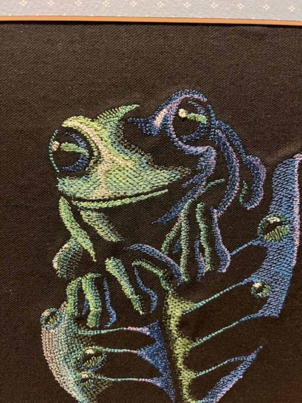 Homemade Frog & Leaf 11X14 Embroidery Art - Picture 2 of 5